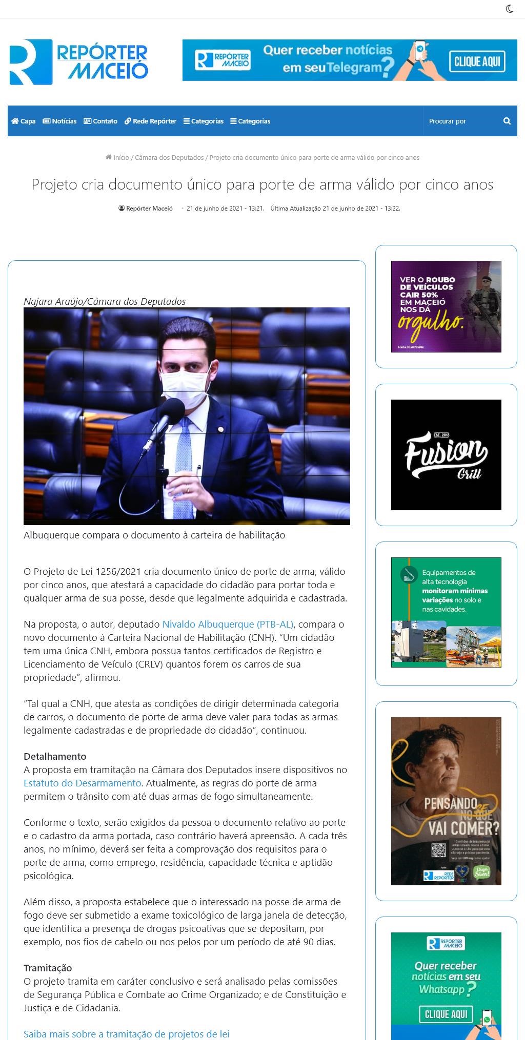 PROJETO CRIA DOCUMENTO úNICO PARA PORTE DE ARMA VáLIDO POR CINCO ANOS