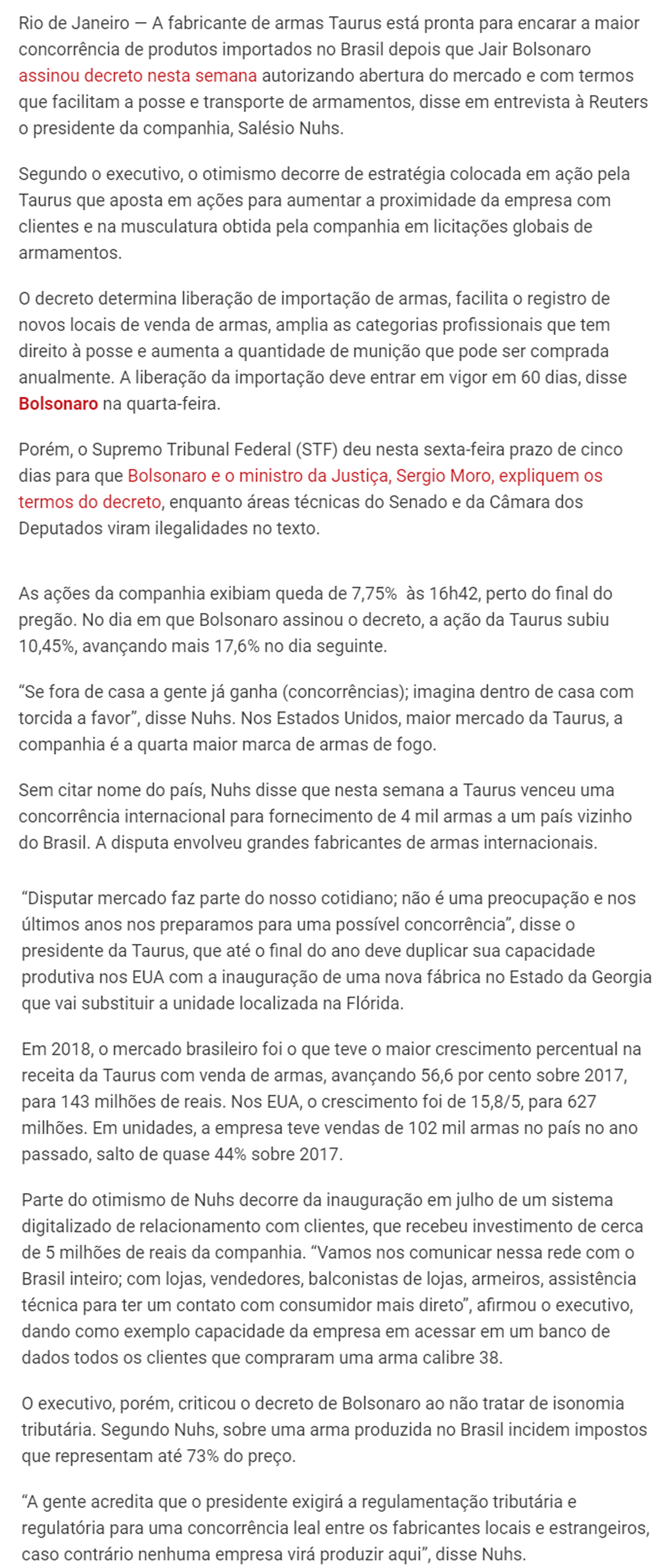 TAURUS CRIA ESTRATéGIA PARA CAPTURAR DEMANDA POR ARMAS APóS DECRETO.