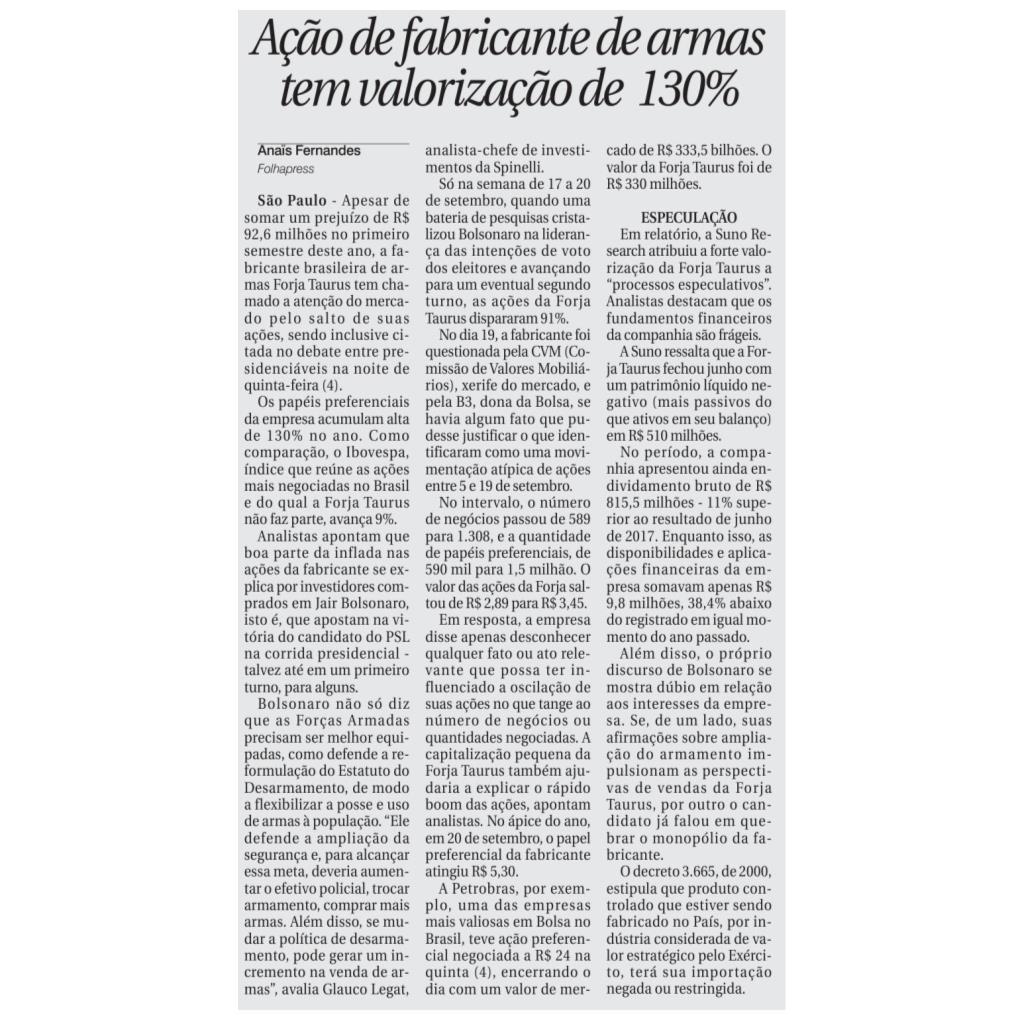 AçãO DE FABRICANTE DE ARMAS TEM VALORIZAçãO DE 130%