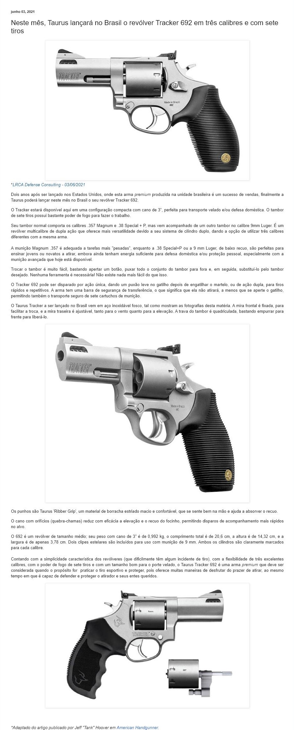 NESTE MêS, TAURUS LANçARá NO BRASIL O REVóLVER TRACKER 692 EM TRêS CALIBRES E COM SETE TIROS