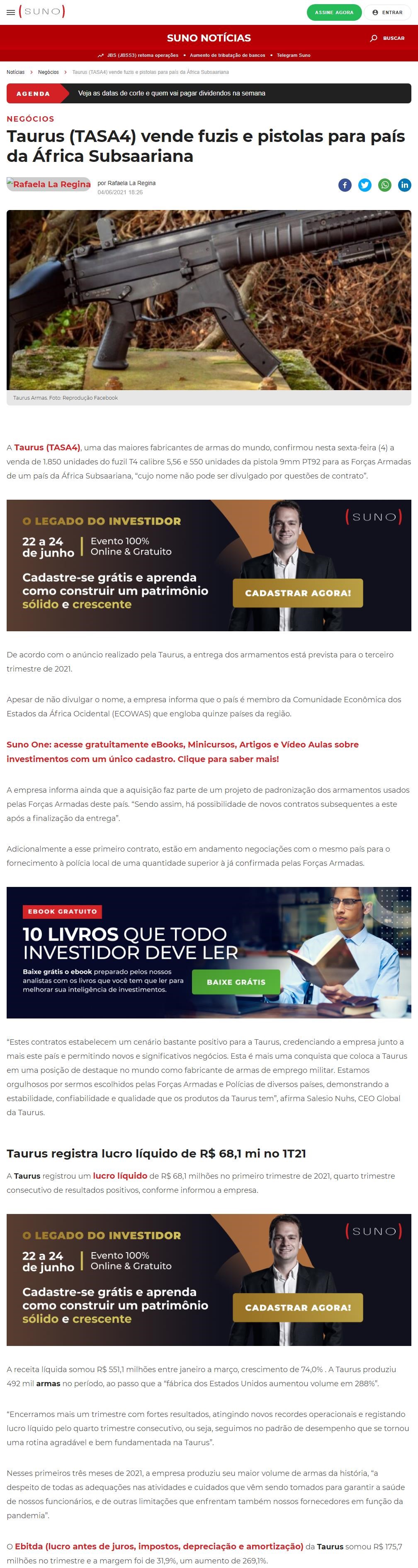 TAURUS (TASA4) VENDE FUZIS E PISTOLAS PARA PAíS DA ÁFRICA SUBSAARIANA