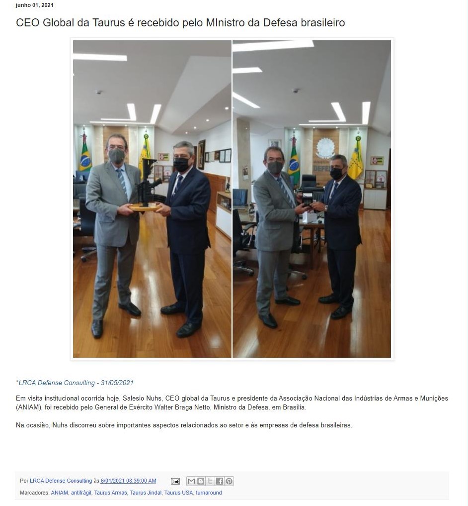 CEO GLOBAL DA TAURUS é RECEBIDO PELO MINISTRO DA DEFESA BRASILEIRO