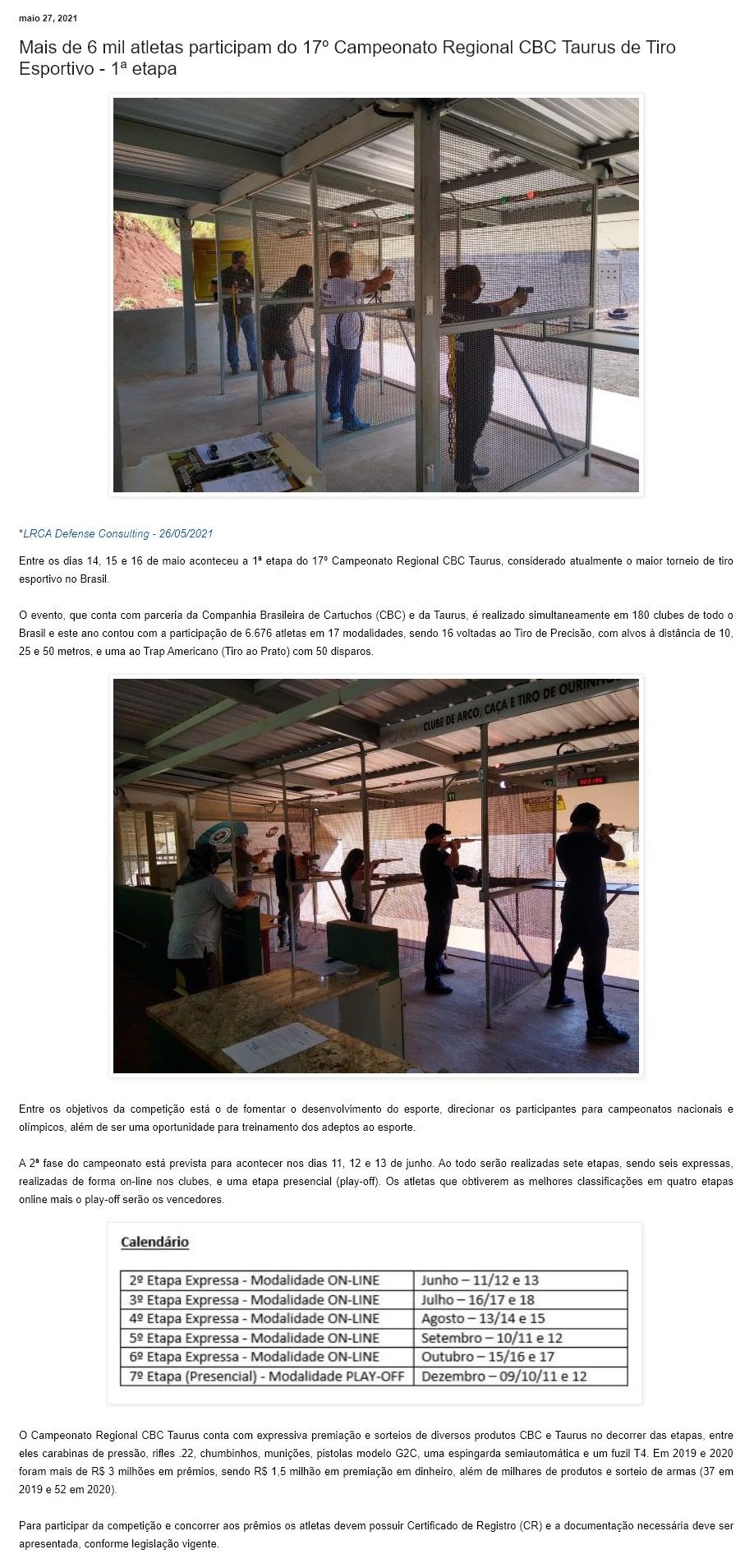 MAIS DE 6 MIL ATLETAS PARTICIPAM DO 17º CAMPEONATO REGIONAL CBC TAURUS DE TIRO ESPORTIVO - 1ª ETAPA