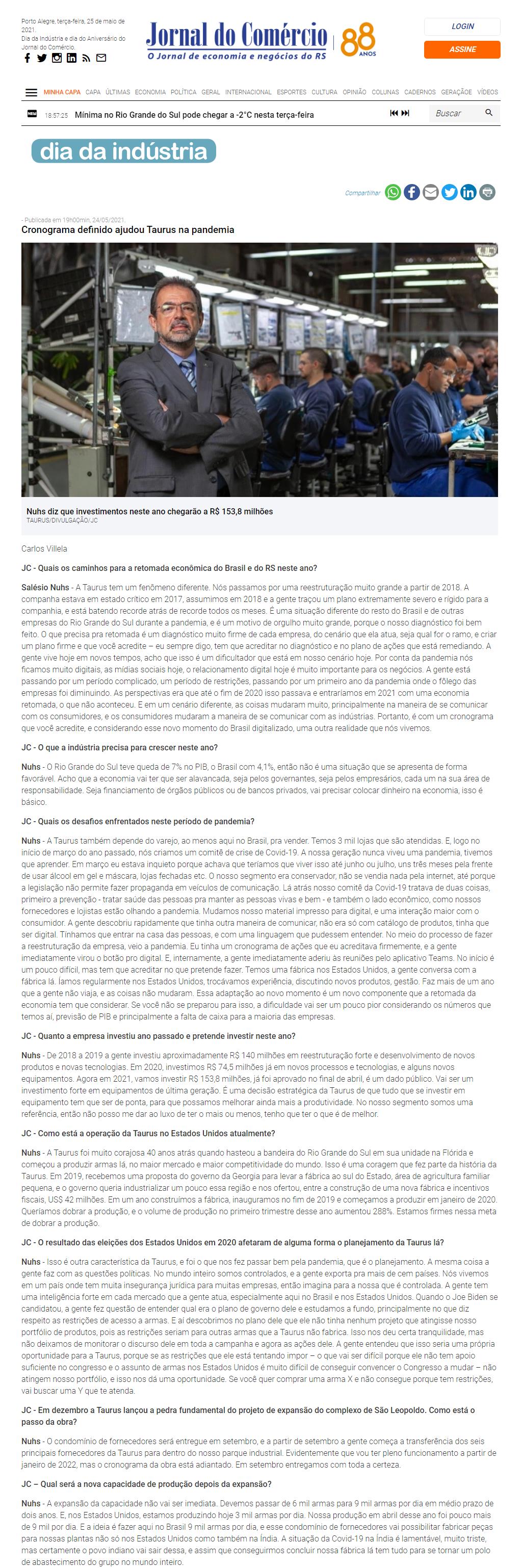 CRONOGRAMA DEFINIDO AJUDOU TAURUS NA PANDEMIA